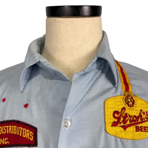 Vintage Unitog Strohs Beer Work Shirt 16-16.5 Blue large 60's - Picture 15 of 16